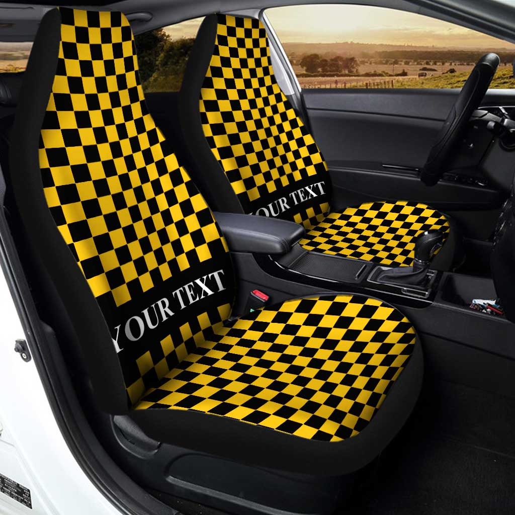 Black Yellow Checkered Personalized Car Seat Covers Custom Name Car Accessories - Gearcarcover - 2