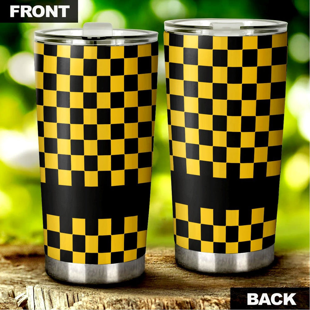 Black Yellow Checkered Personalized Tumbler Cup Stainless Steel Vacuum Insulated 20oz - Gearcarcover - 4