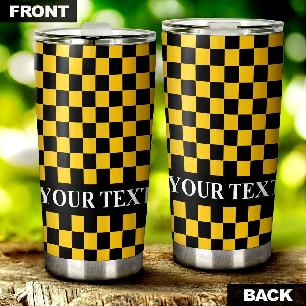 Black Yellow Checkered Personalized Tumbler Cup Stainless Steel Vacuum Insulated 20oz - Gearcarcover - 1