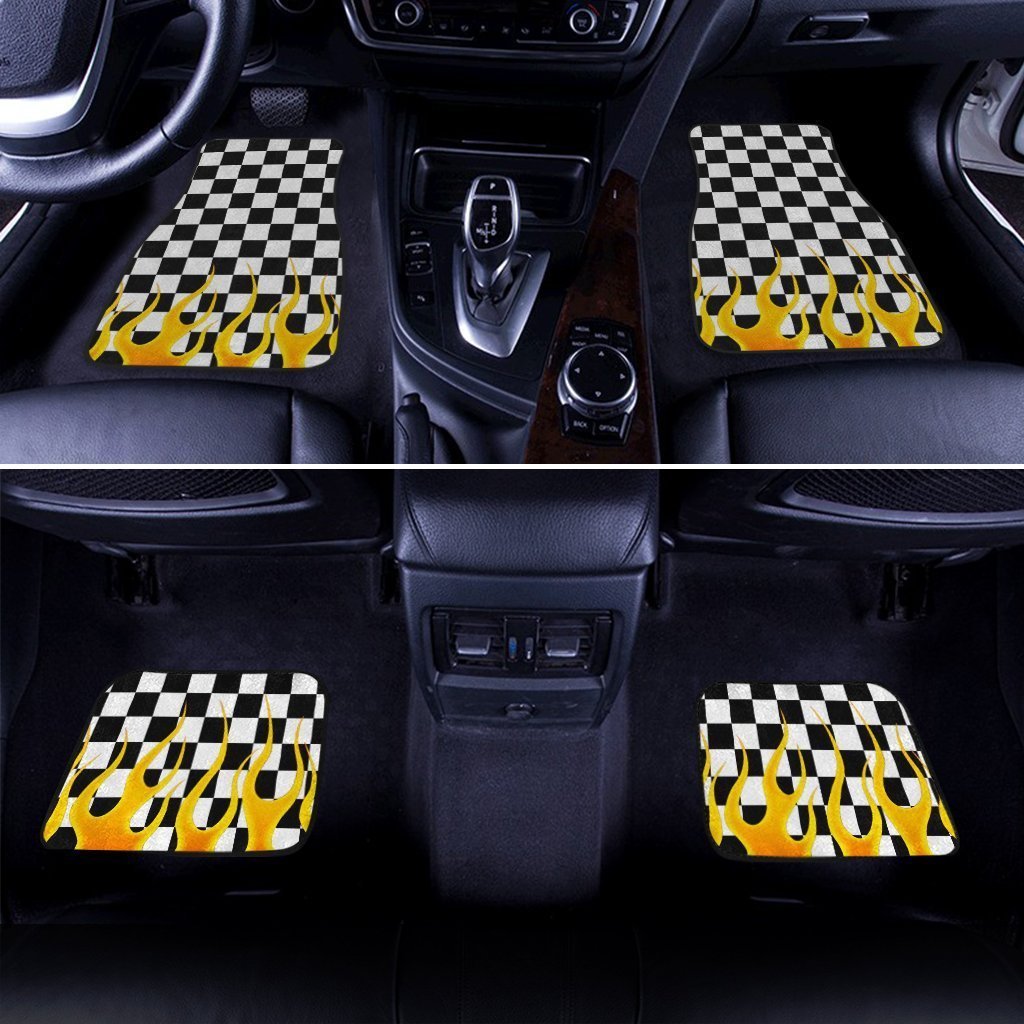 Black and White Checker Frame Car Floor Mats - Gearcarcover - 3