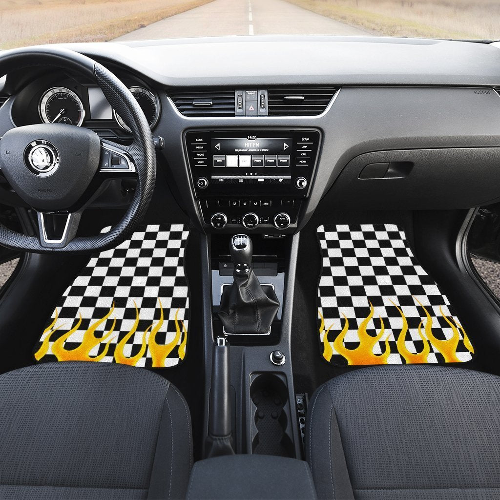 Black and White Checker Frame Car Floor Mats - Gearcarcover - 4