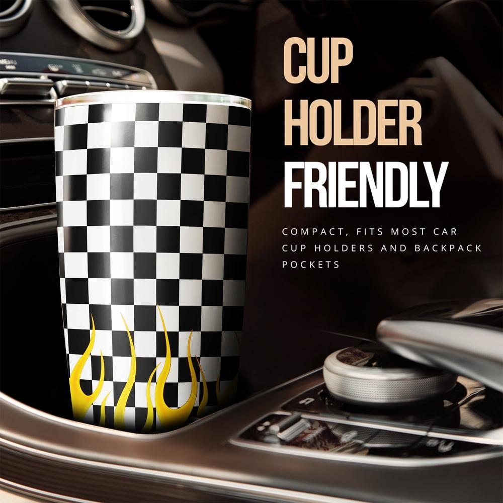Black and White Checker Frame Tumbler Cup Stainless Steel Vacuum Insulated 20oz - Gearcarcover - 2