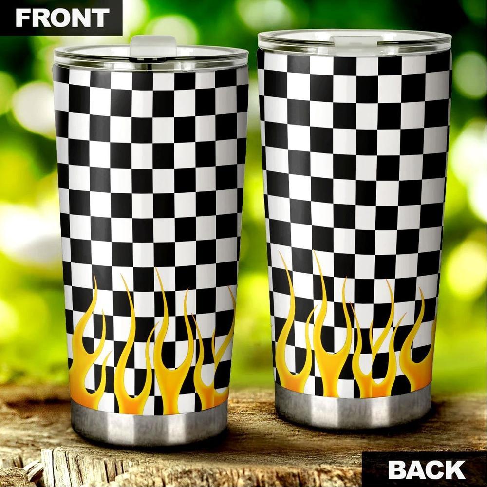 Black and White Checker Frame Tumbler Cup Stainless Steel Vacuum Insulated 20oz - Gearcarcover - 3