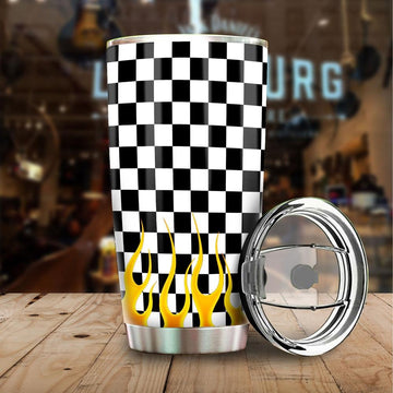 Black and White Checker Frame Tumbler Cup Stainless Steel Vacuum Insulated 20oz - Gearcarcover - 1