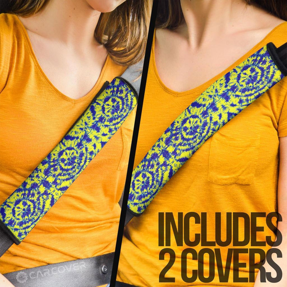 Blue And Yellow Tie Dye Seat Belt Covers Custom Hippie Car Accessories Gifts - Gearcarcover - 2