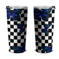 Blue Butterfly Checkerboard Tumbler Cup Custom - Gearcarcover - 4