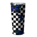 Blue Butterfly Checkerboard Tumbler Cup Custom - Gearcarcover - 5