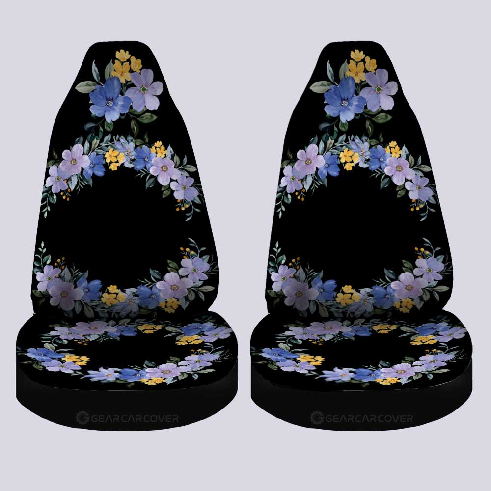 Blue Flowers Car Seat Covers Custom Personalized Name Car Accessories - Gearcarcover - 2