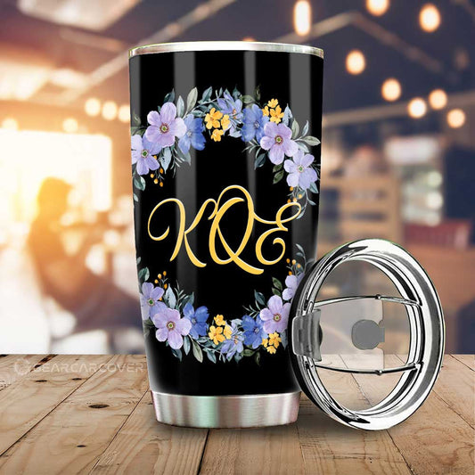 Blue Flowers Tumbler Cup Custom Personalized Name Car Interior Accessories - Gearcarcover - 1