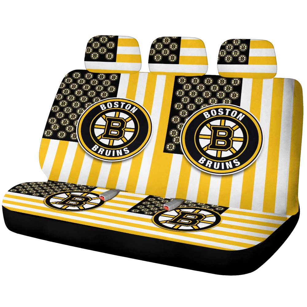 Boston Bruins Car Back Seat Cover Custom US Flag Style - Gearcarcover - 1