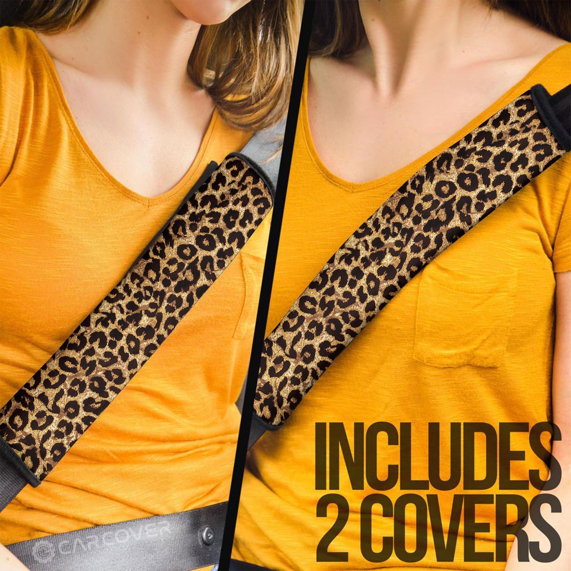 Brown Leopard Skin Seat Belt Covers Custom Animal Skin Printed Car Interior Accessories - Gearcarcover - 2