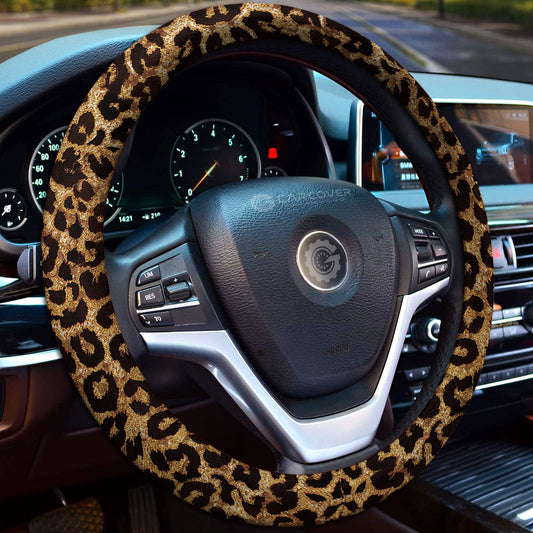 Brown Leopard Skin Steering Wheel Cover Custom Animal Skin Printed Car Interior Accessories - Gearcarcover - 2