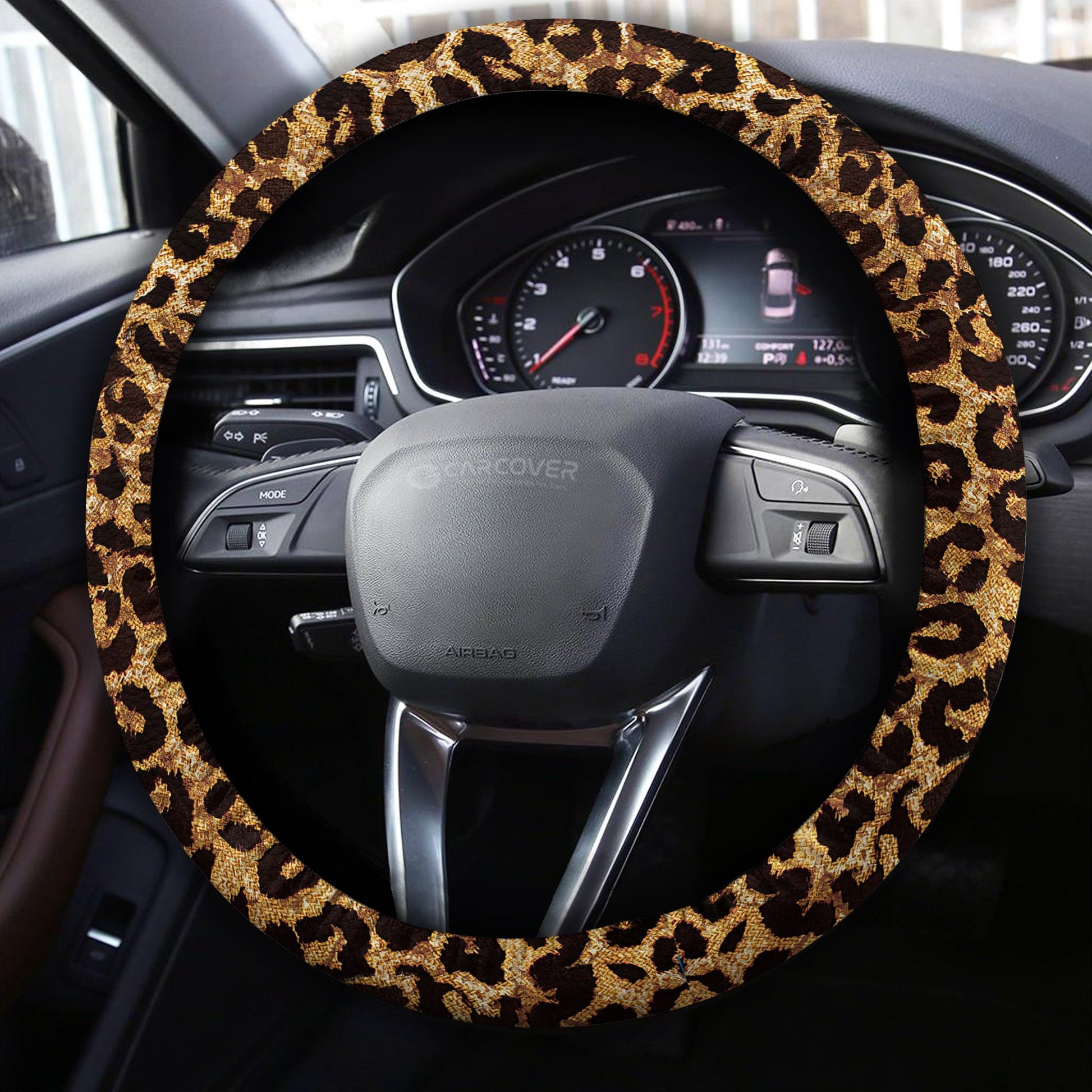 Brown Leopard Skin Steering Wheel Cover Custom Animal Skin Printed Car Interior Accessories - Gearcarcover - 3