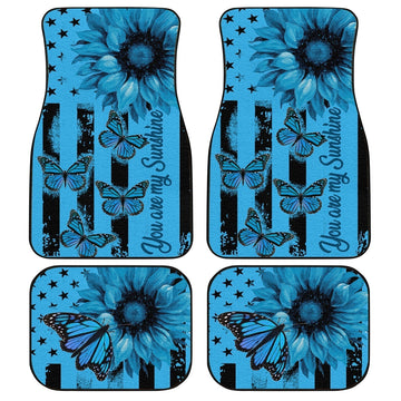 Butterfly Car Floor Mats Custom Blue Sunflower Car Accessories - Gearcarcover - 1