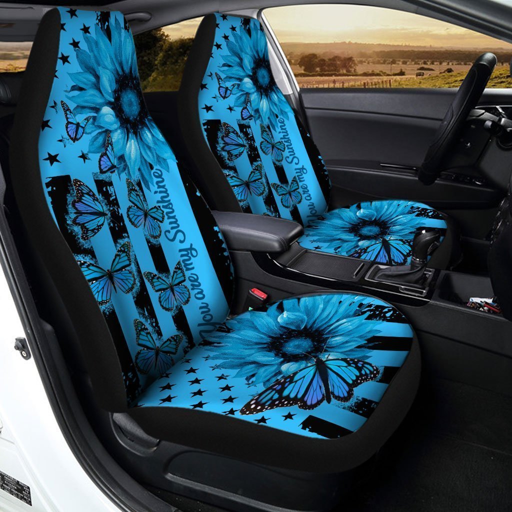 Butterfly Car Seat Covers Custom Blue Sunflower Car Accessories - Gearcarcover - 2