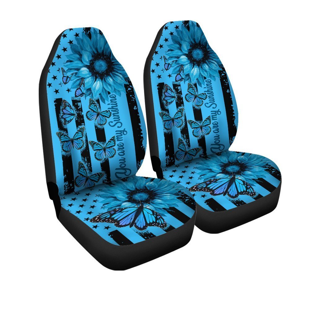 Butterfly Car Seat Covers Custom Blue Sunflower Car Accessories - Gearcarcover - 3