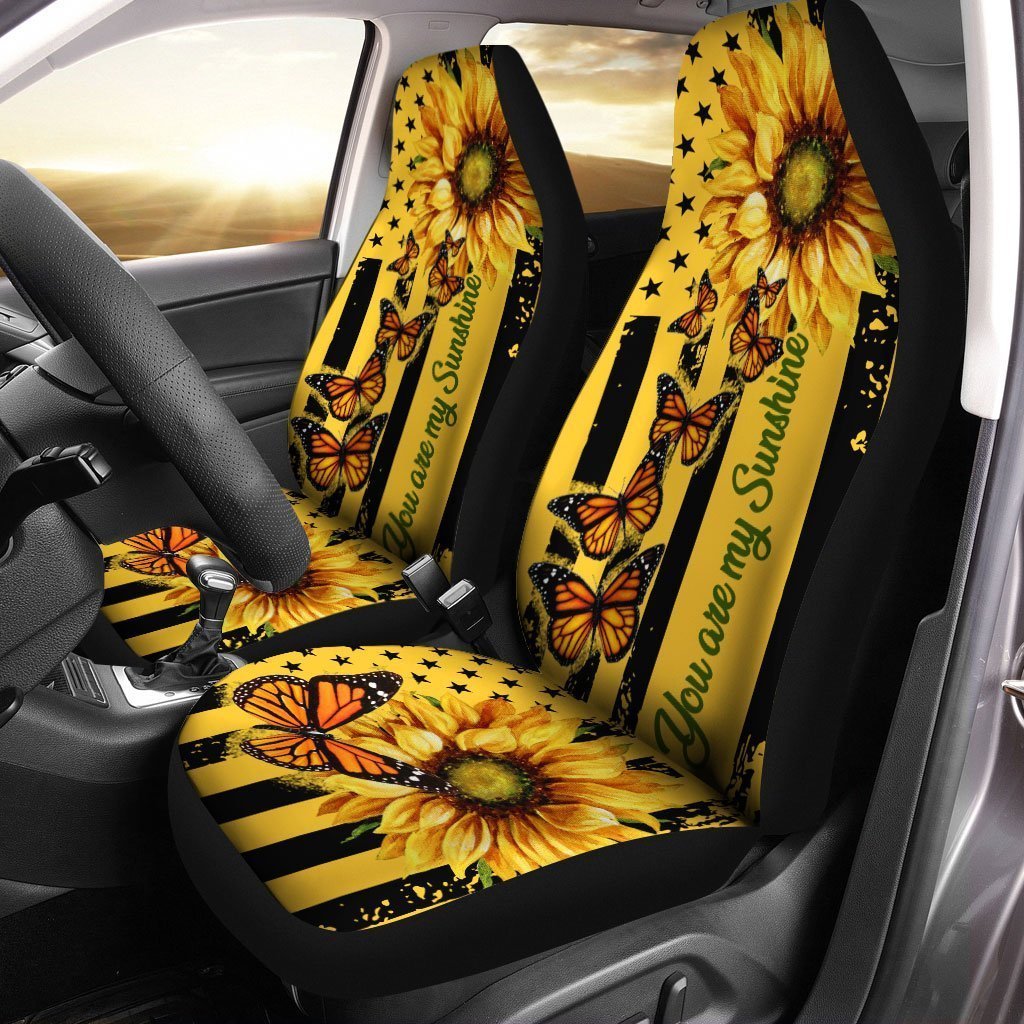 Butterfly Car Seat Covers Custom Yellow Sunflower Car Accessories - Gearcarcover - 1