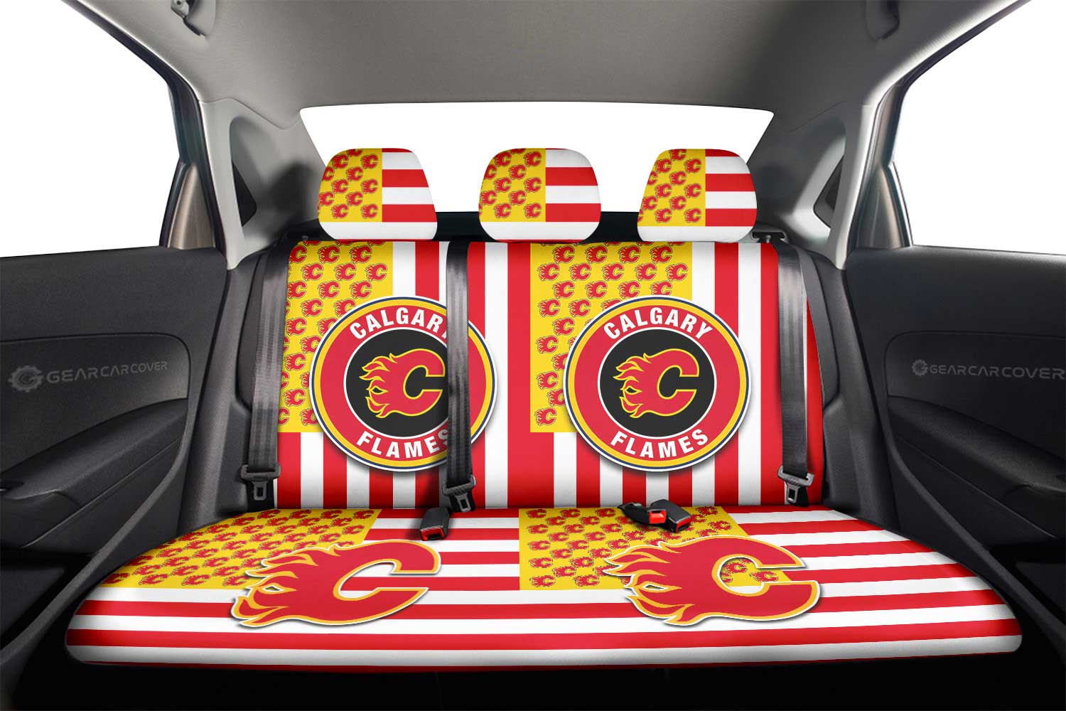Calgary Flames Car Back Seat Cover Custom US Flag Style - Gearcarcover - 2