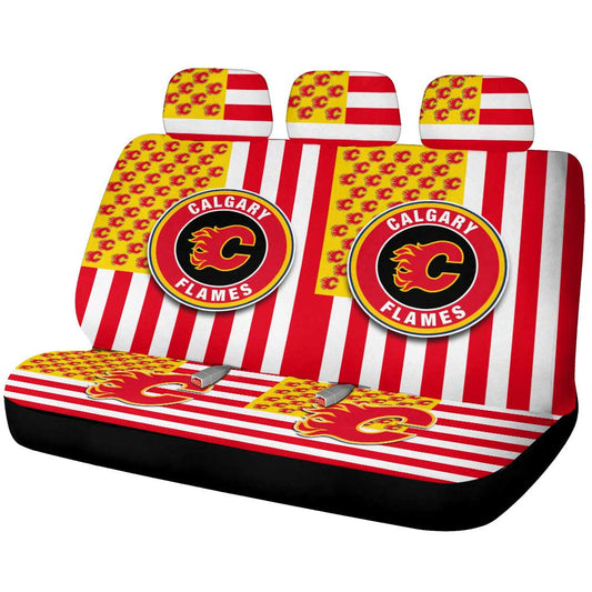 Calgary Flames Car Back Seat Cover Custom US Flag Style - Gearcarcover - 1
