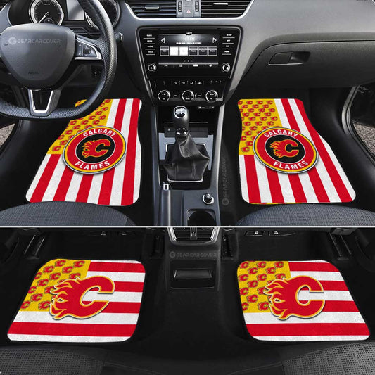 Calgary Flames Car Floor Mats Custom US Flag Style - Gearcarcover - 2