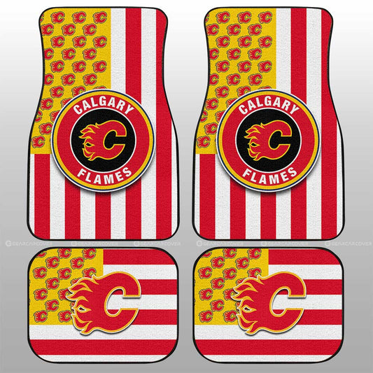 Calgary Flames Car Floor Mats Custom US Flag Style - Gearcarcover - 1