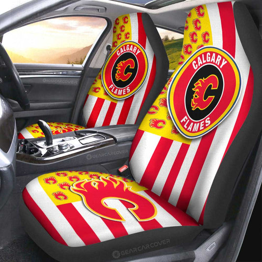 Calgary Flames Car Seat Covers Custom US Flag Style - Gearcarcover - 2