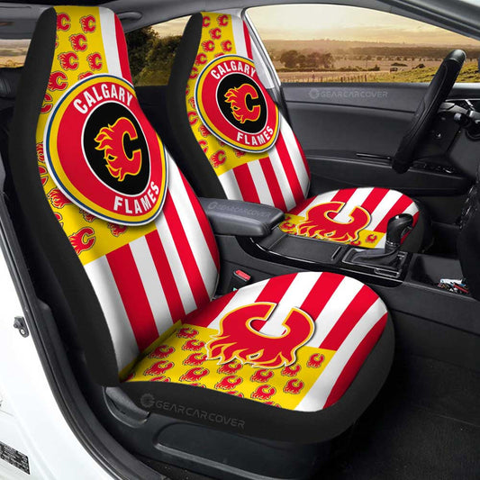 Calgary Flames Car Seat Covers Custom US Flag Style - Gearcarcover - 1