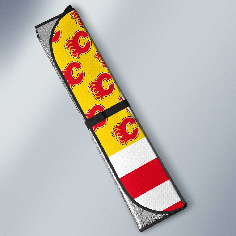 Calgary Flames Car Sunshade Custom US Flag Style - Gearcarcover - 3