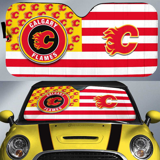 Calgary Flames Car Sunshade Custom US Flag Style - Gearcarcover - 1