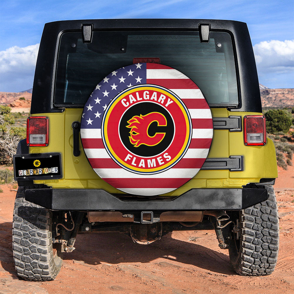 Calgary Flames Spare Tire Covers Custom US Flag Style - Gearcarcover - 2