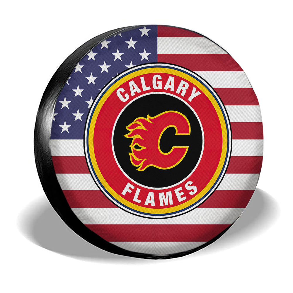 Calgary Flames Spare Tire Covers Custom US Flag Style - Gearcarcover - 3