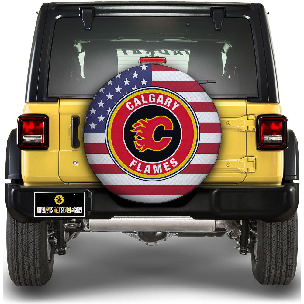 Calgary Flames Spare Tire Covers Custom US Flag Style - Gearcarcover - 1
