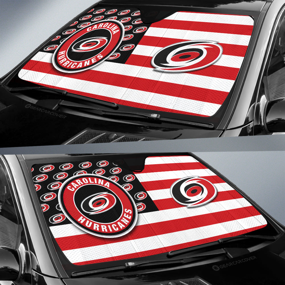 Carolina Hurricanes Car Sunshade Custom US Flag Style - Gearcarcover - 2