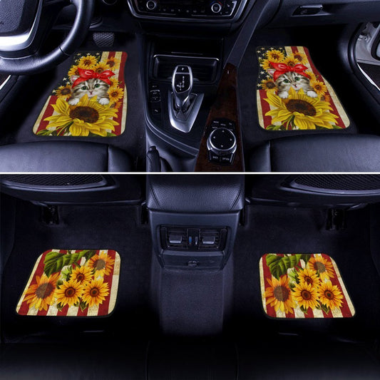 Cat Sunflower Car Floor Mats Custom American Flag - Gearcarcover - 2