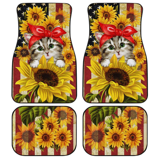 Cat Sunflower Car Floor Mats Custom American Flag - Gearcarcover - 1