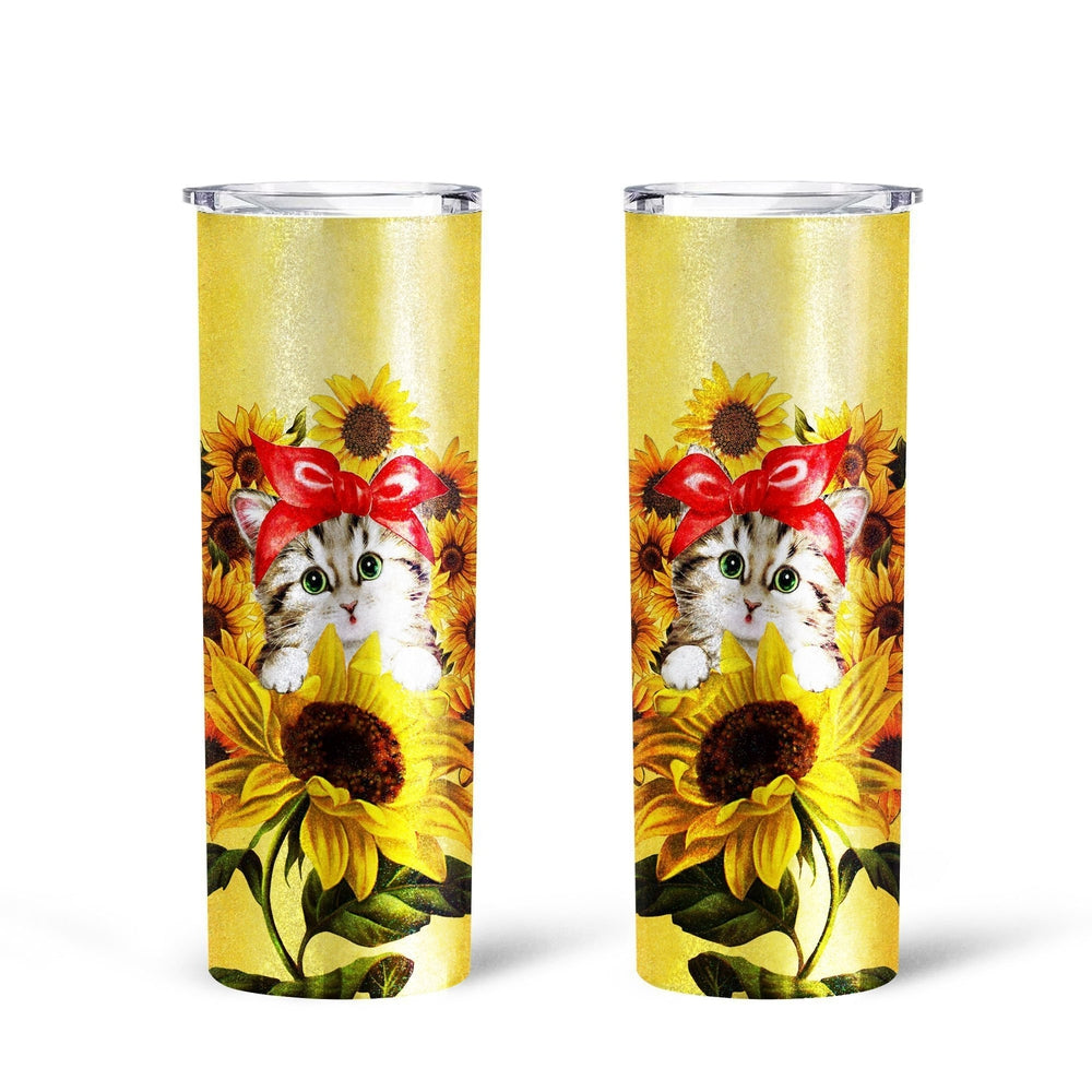 Cat Sunflower Custom Tall Glitter Tumbler - Gearcarcover - 2