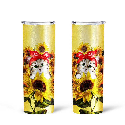 Cat Sunflower Custom Tall Glitter Tumbler - Gearcarcover - 2