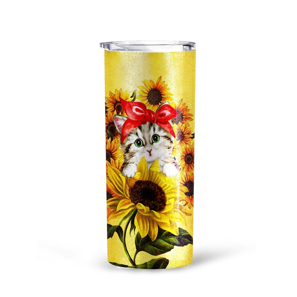 Cat Sunflower Custom Tall Glitter Tumbler - Gearcarcover - 3
