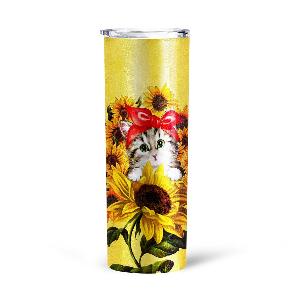 Cat Sunflower Custom Tall Glitter Tumbler - Gearcarcover - 4