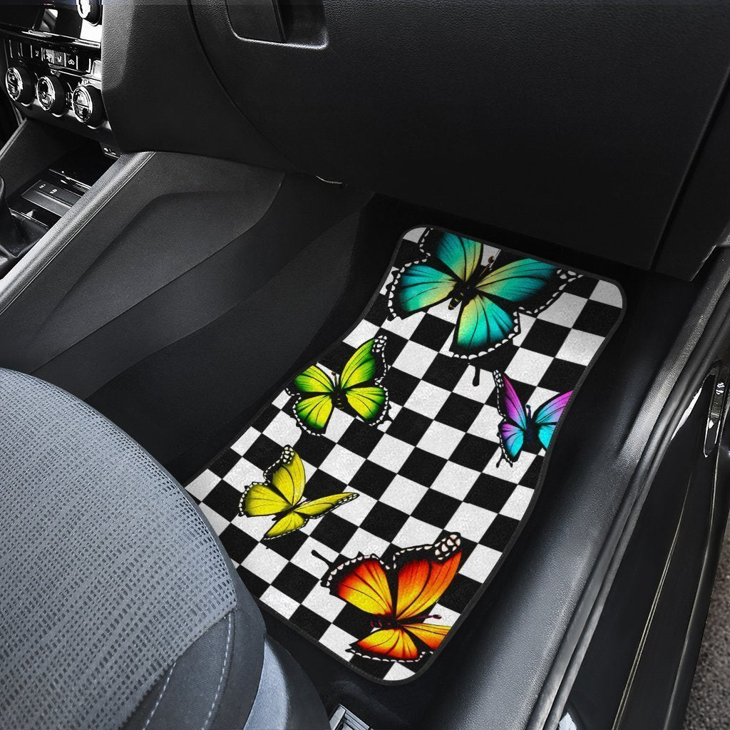 Checkerboard Butterfly Car Floor Mats Custom Colorful Car Accessories - Gearcarcover - 5