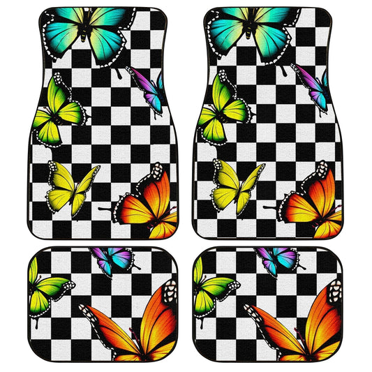 Checkerboard Butterfly Car Floor Mats Custom Colorful Car Accessories - Gearcarcover - 1