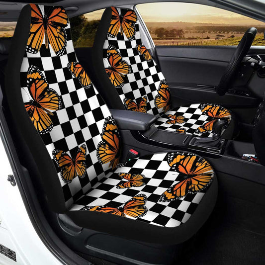 Checkerboard Butterfly Car Seat Covers Custom Car Accessories - Gearcarcover - 2