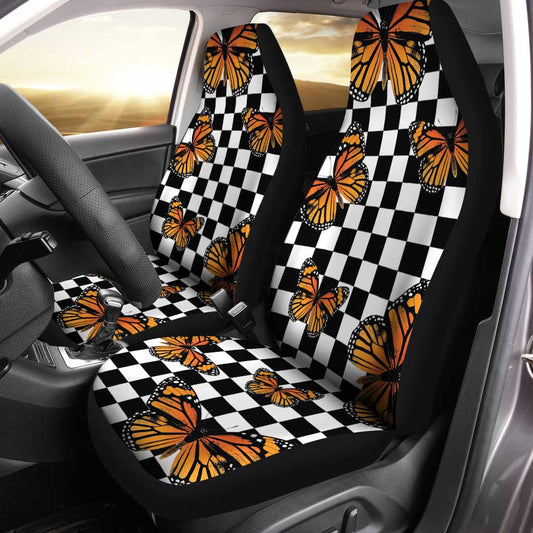 Checkerboard Butterfly Car Seat Covers Custom Car Accessories - Gearcarcover - 1