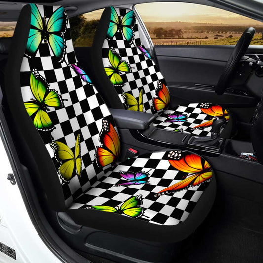 Checkerboard Butterfly Car Seat Covers Custom Colorful Car Accessories - Gearcarcover - 2