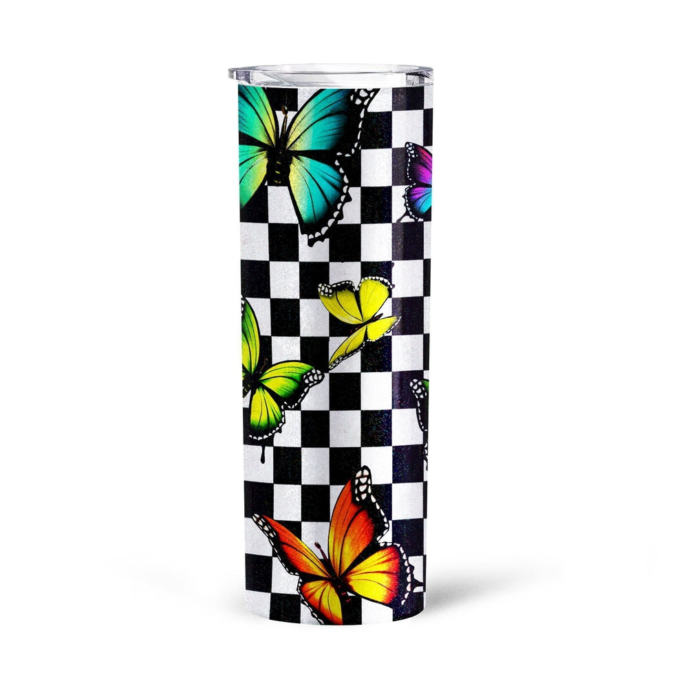 Checkerboard Butterfly Tall Glitter Tumbler Custom Pattern - Gearcarcover - 4