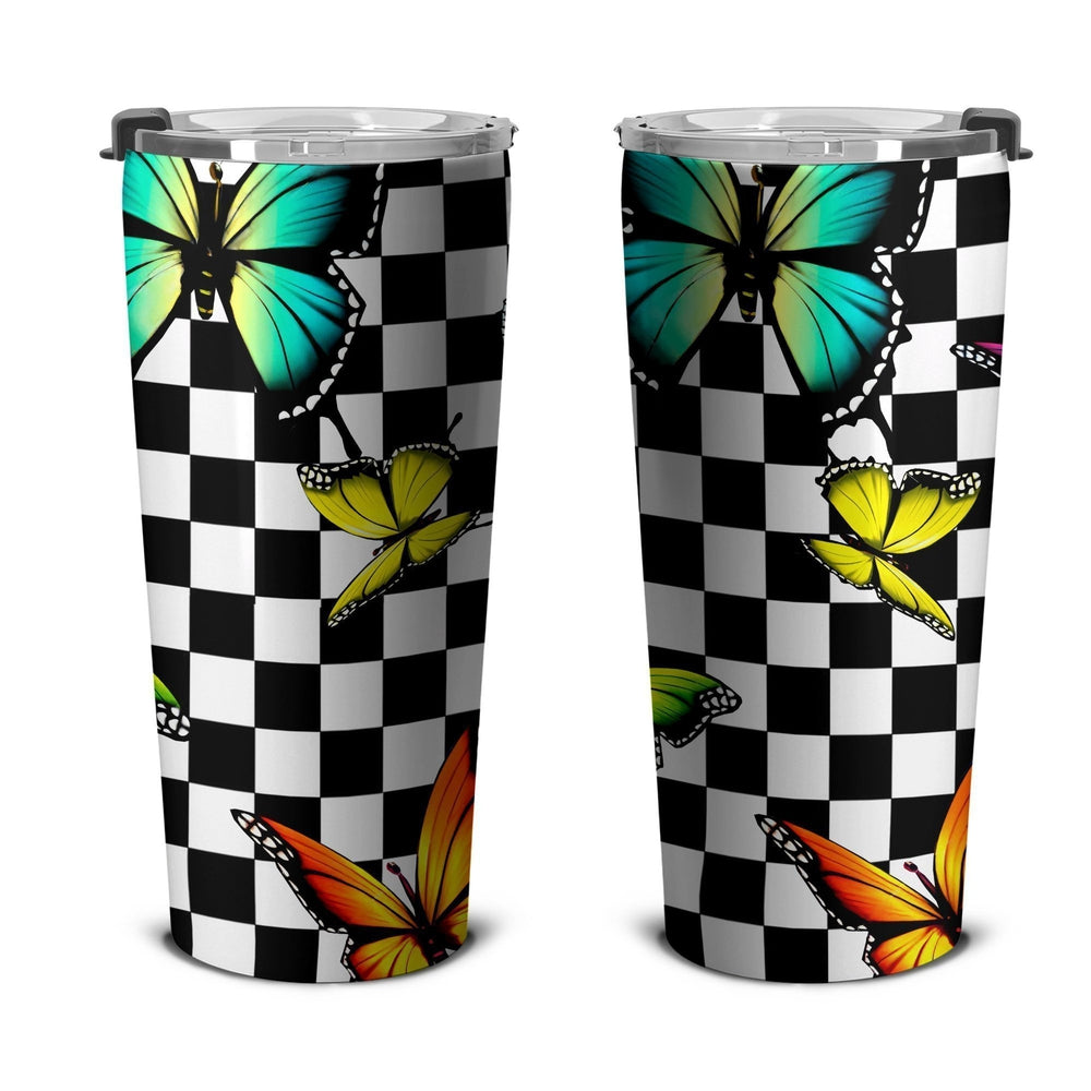 Checkerboard Butterfly Tumbler Stainless Steel Custom Pattern Car Accessories - Gearcarcover - 4