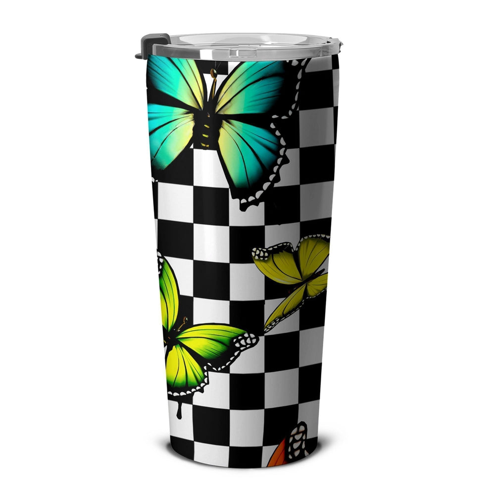Checkerboard Butterfly Tumbler Stainless Steel Custom Pattern Car Accessories - Gearcarcover - 5