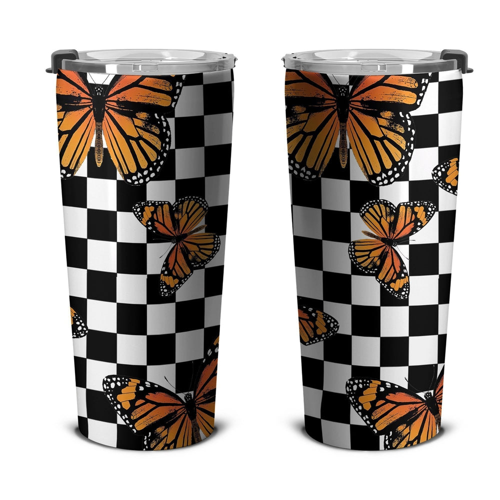 Checkerboard Butterfly Tumbler Stainless Steel Custom Pattern - Gearcarcover - 4