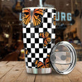 Checkerboard Butterfly Tumbler Stainless Steel Custom Pattern - Gearcarcover - 1