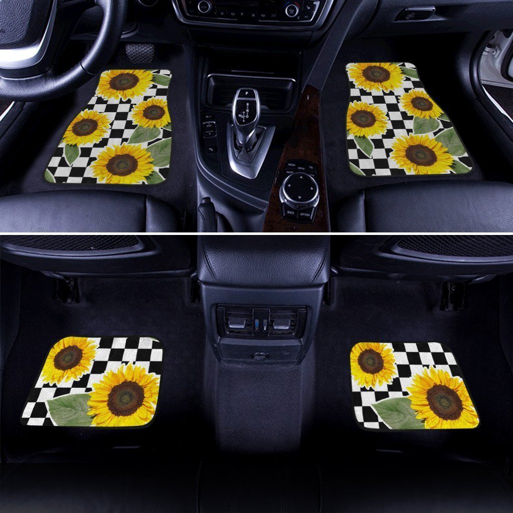 Checkerboard Sunflower Car Floor Mats Custom Car Accessories - Gearcarcover - 3